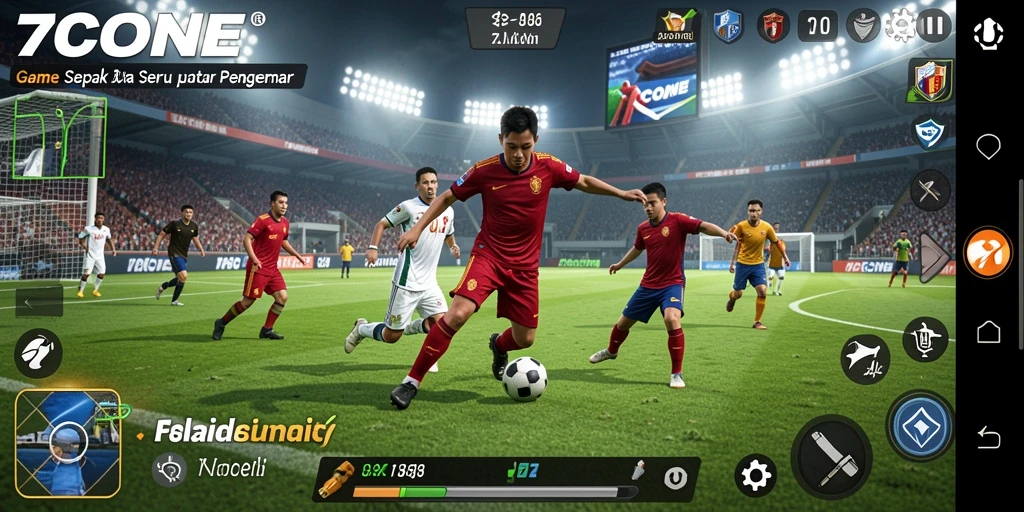 Tampilan gameplay 7CONE yang mendebarkan dalam pertandingan sepak bola.
