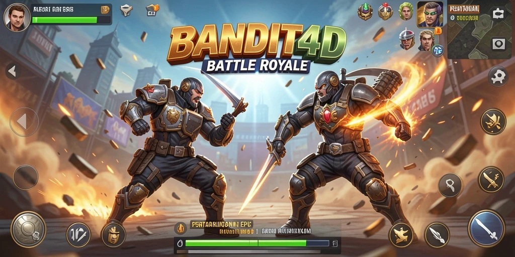 Screenshot utama BANDIT4D menampilkan aksi Battle Royale yang mendebarkan.