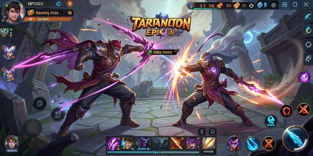 Screenshot MPO303 menampilkan pertarungan seru antara karakter heroik.