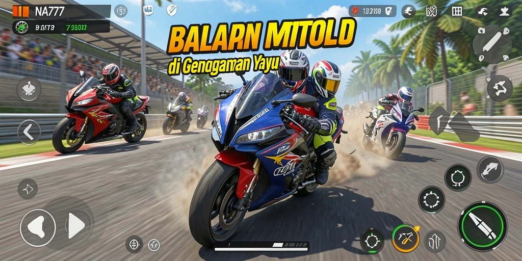 Gameplay menegangkan NA777 dengan balapan motor seru.