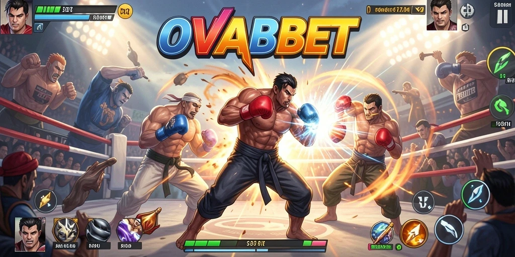 Screenshot utama OVABET menampilkan pertarungan epik dengan grafis menawan.
