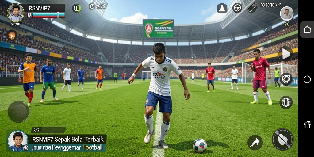 Tangkapan layar gameplay RSNVIP7 yang menunjukkan aksi seru di lapangan sepak bola.