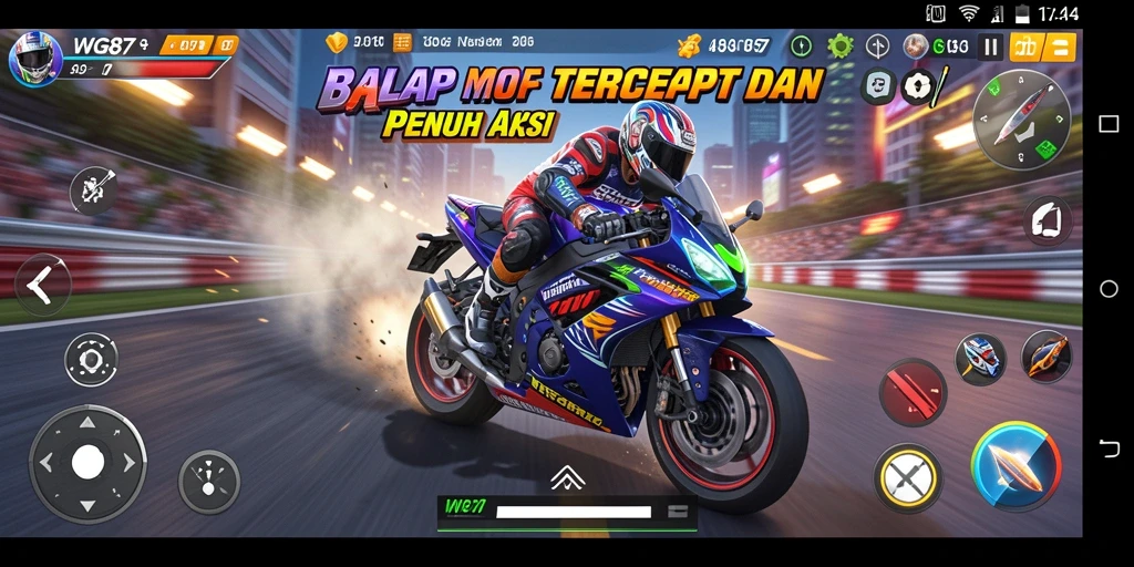 Screenshot menampilkan balapan motor yang mendebarkan di WG87.